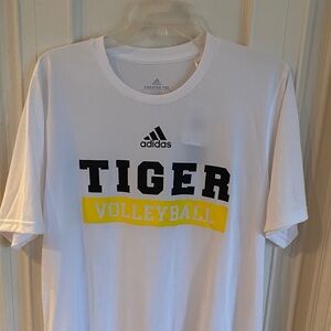Adidas White Tee with Black and Yellow Tiger Volleyball Print